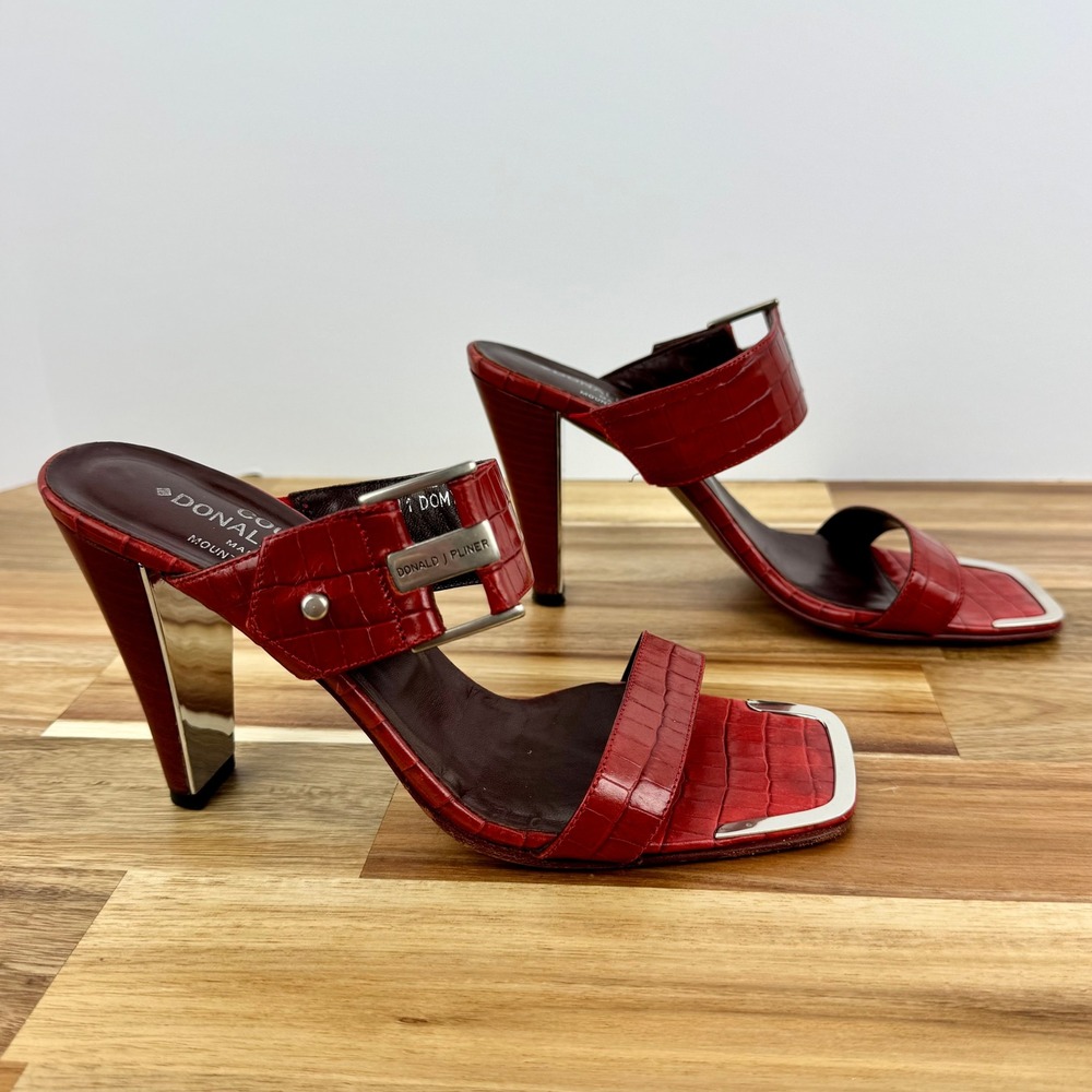 Donald J Pliner Couture Red Alligator Leather Heels Slides Mules 6.5M - Picture 6 of 8